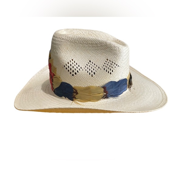 Biltmore Western Michigan Gold Feather Hat Band Straw Cowboy Hat Sz 7 1/4 (58) - Picture 4 of 12